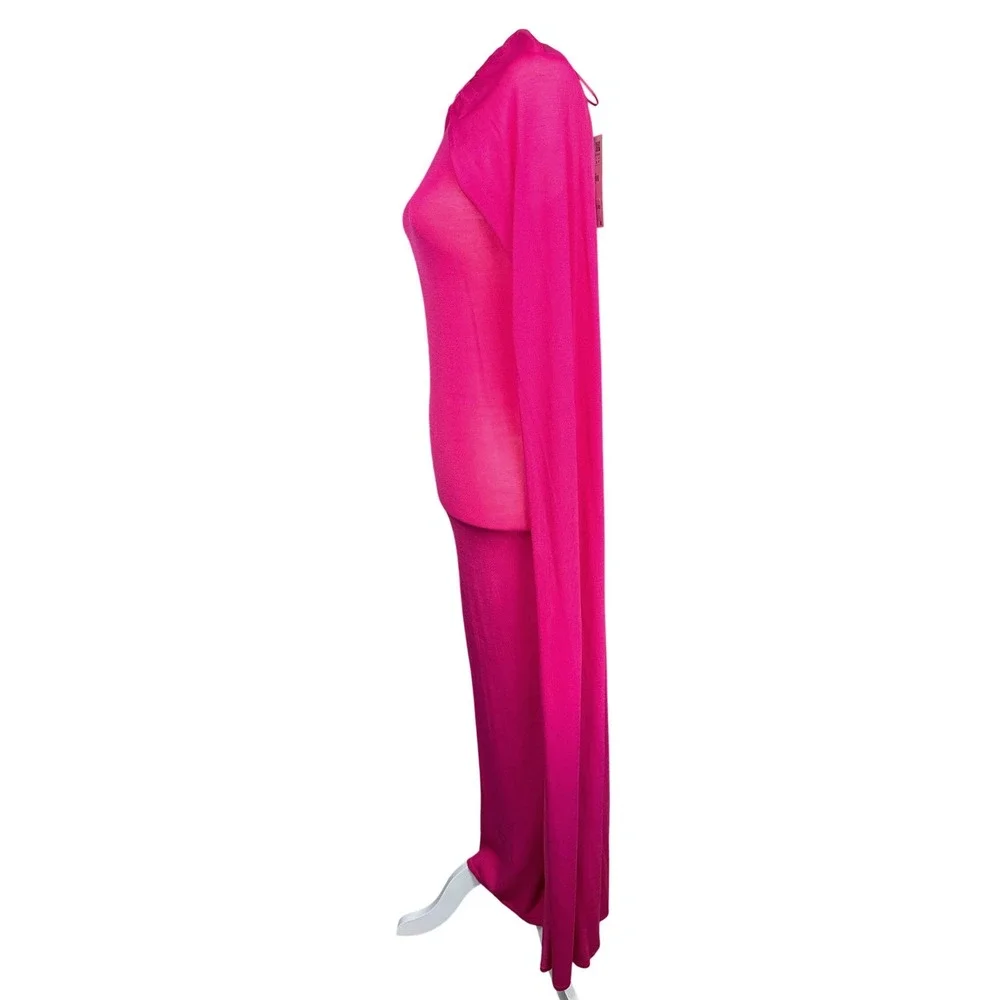 Zara Cape Maxi Dress Womens Small Pink Limited Edition Knit Column Gown NWT - Picture 11 of 14